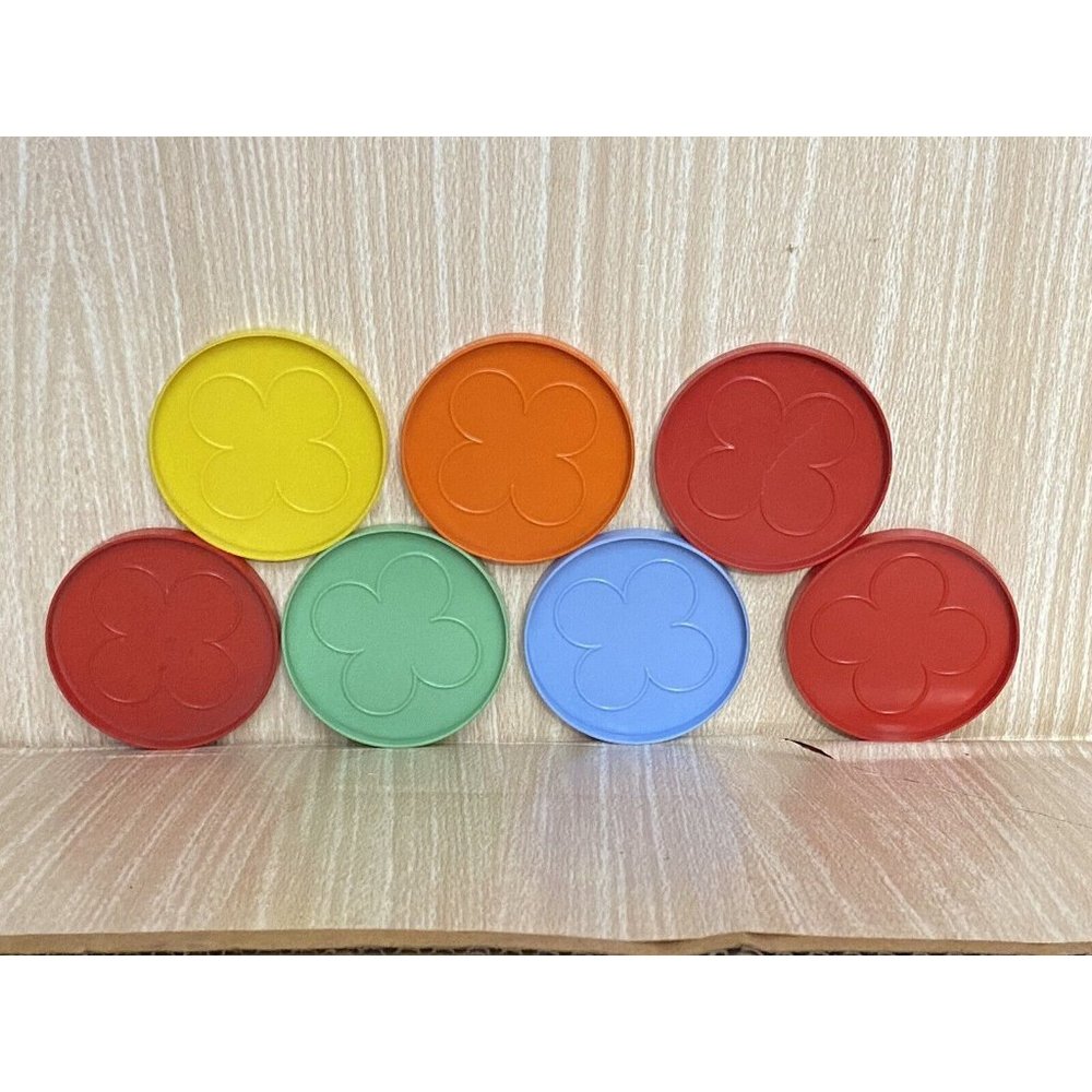 Bonnyware  Rainbow Colors Flower Plastic Coasters‎ Set of 7